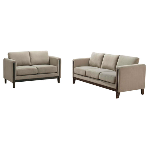 Bowen 2-piece Upholstered Panel Arm Sofa Set Taupe