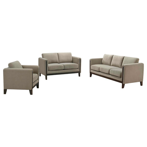 Bowen 3-piece Upholstered Panel Arm Sofa Set Taupe
