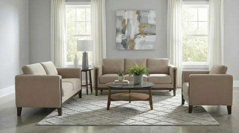 Bowen Fabric Upholstered Panel Arm Loveseat Taupe