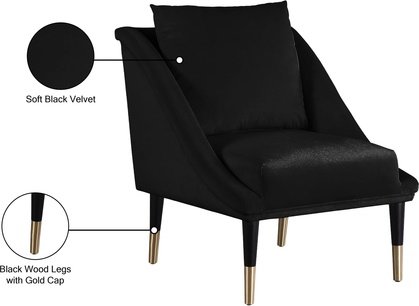 opal black velvet accent chair c