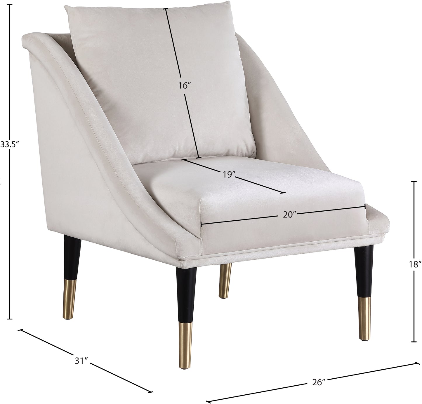 opal cream velvet accent chair c