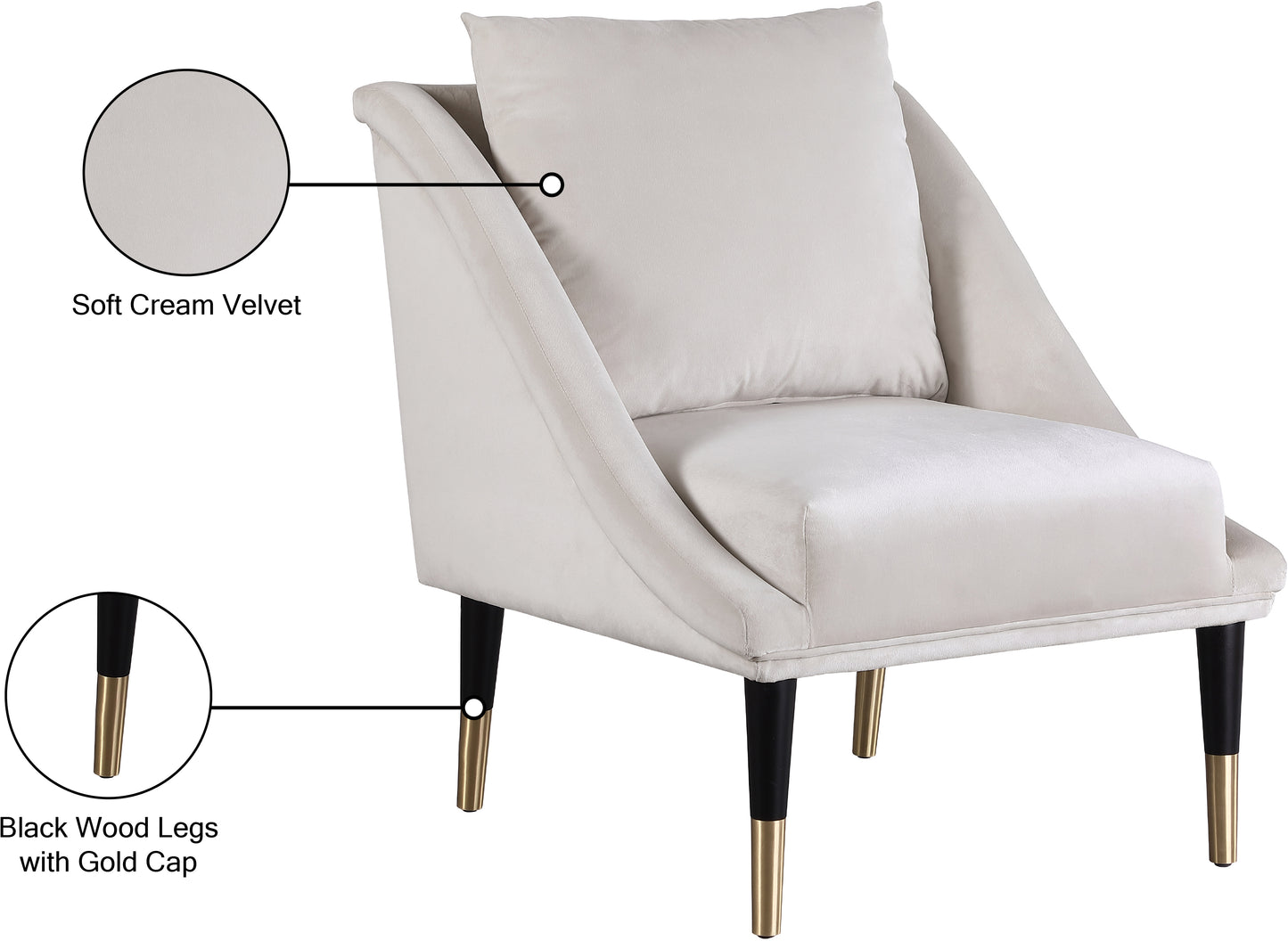 opal cream velvet accent chair c