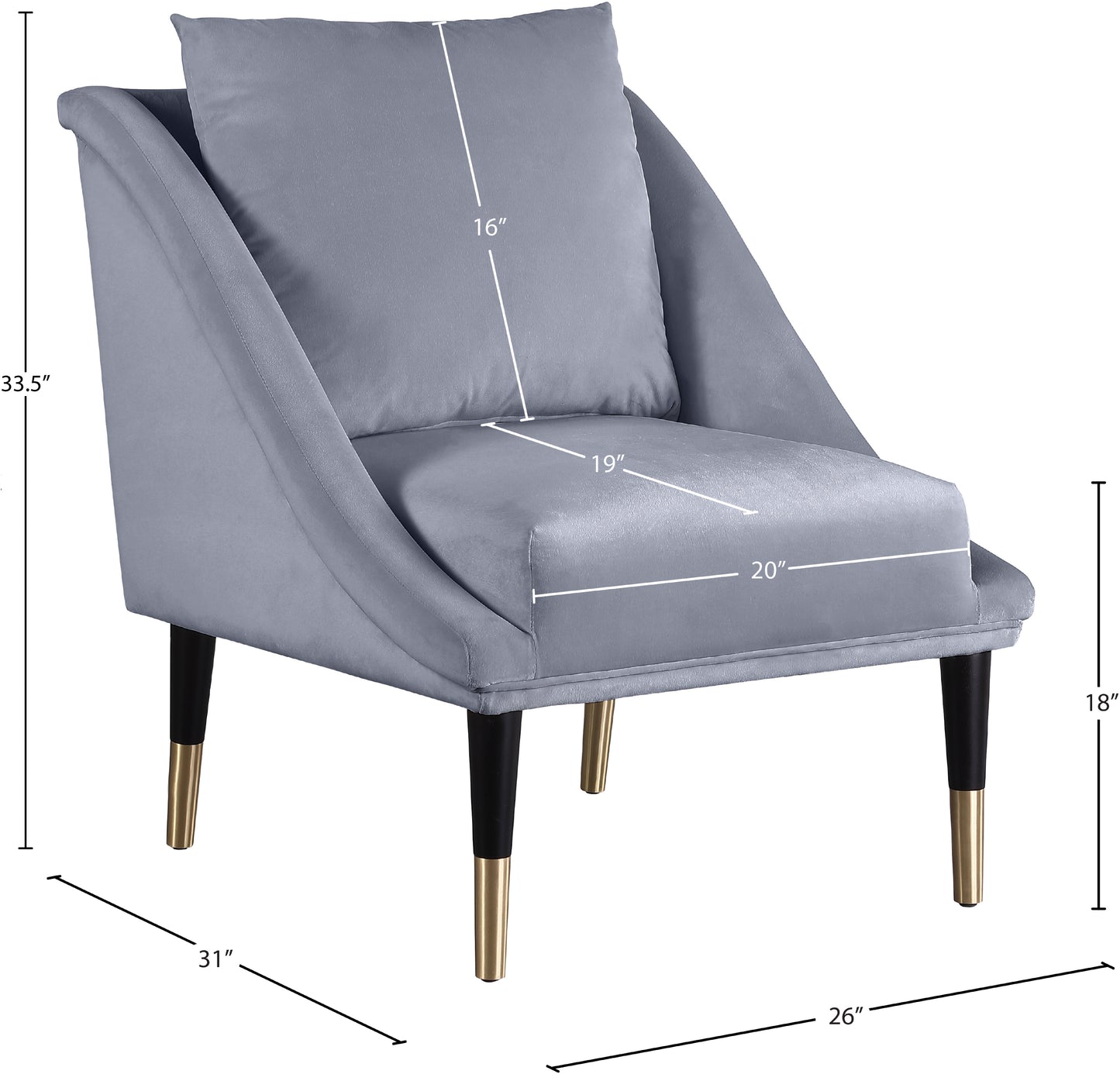 opal grey velvet accent chair c