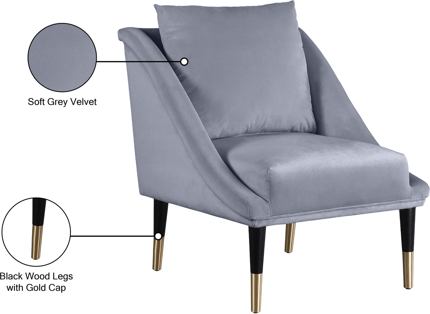 opal grey velvet accent chair c