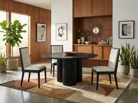 Paloma 60" Black Ash Wood And Oak Veneer Dining Table, 1 Piece