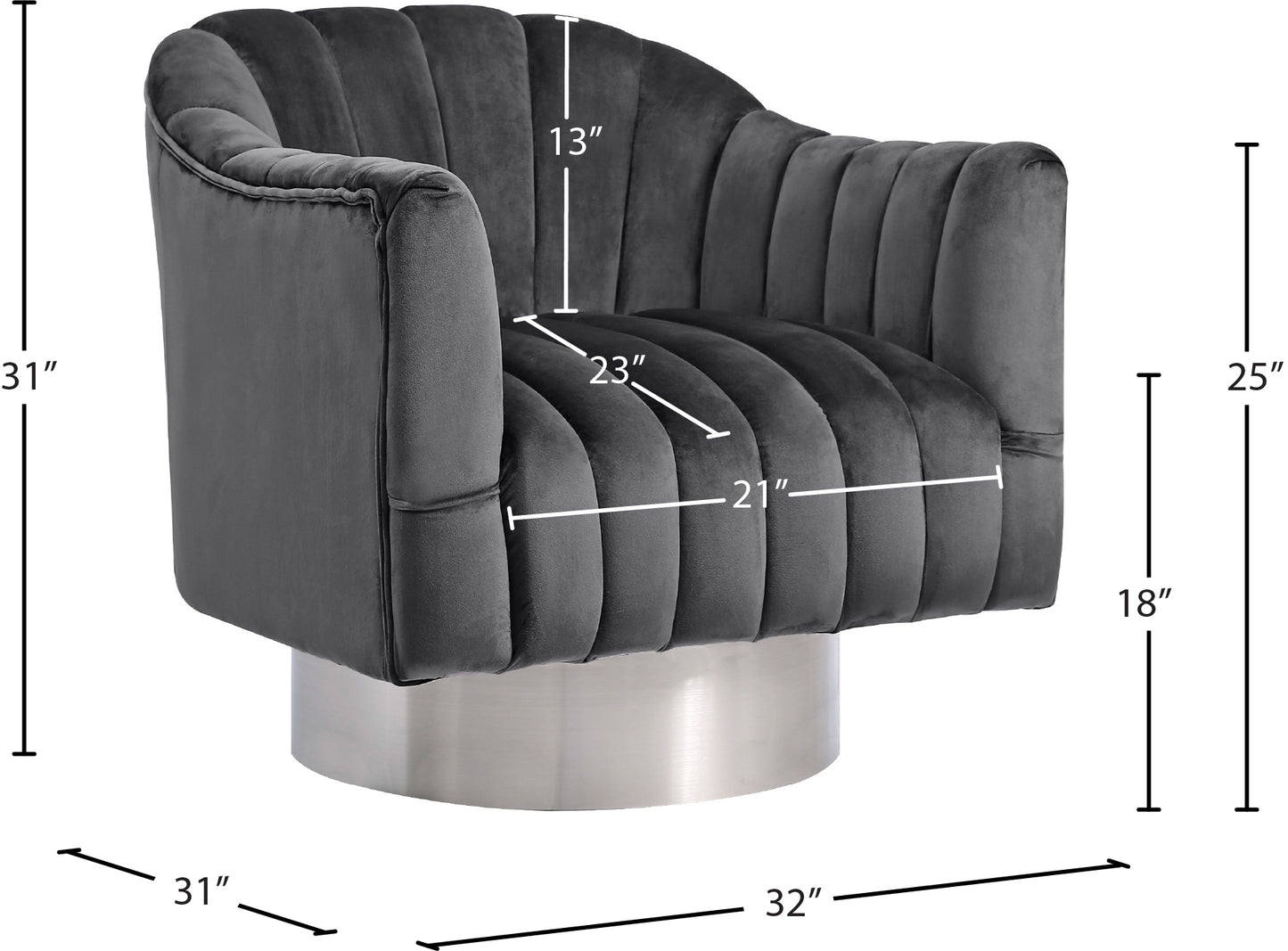 fiji grey velvet accent chair