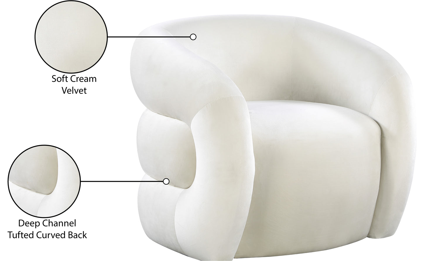 claude cream velvet accent chair cream