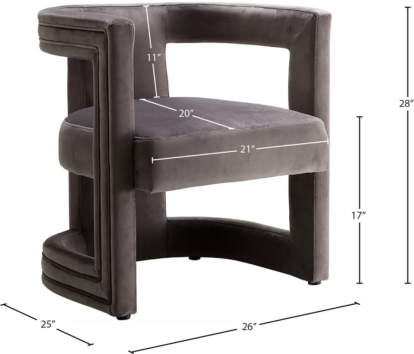 hermosa grey velvet accent chair grey