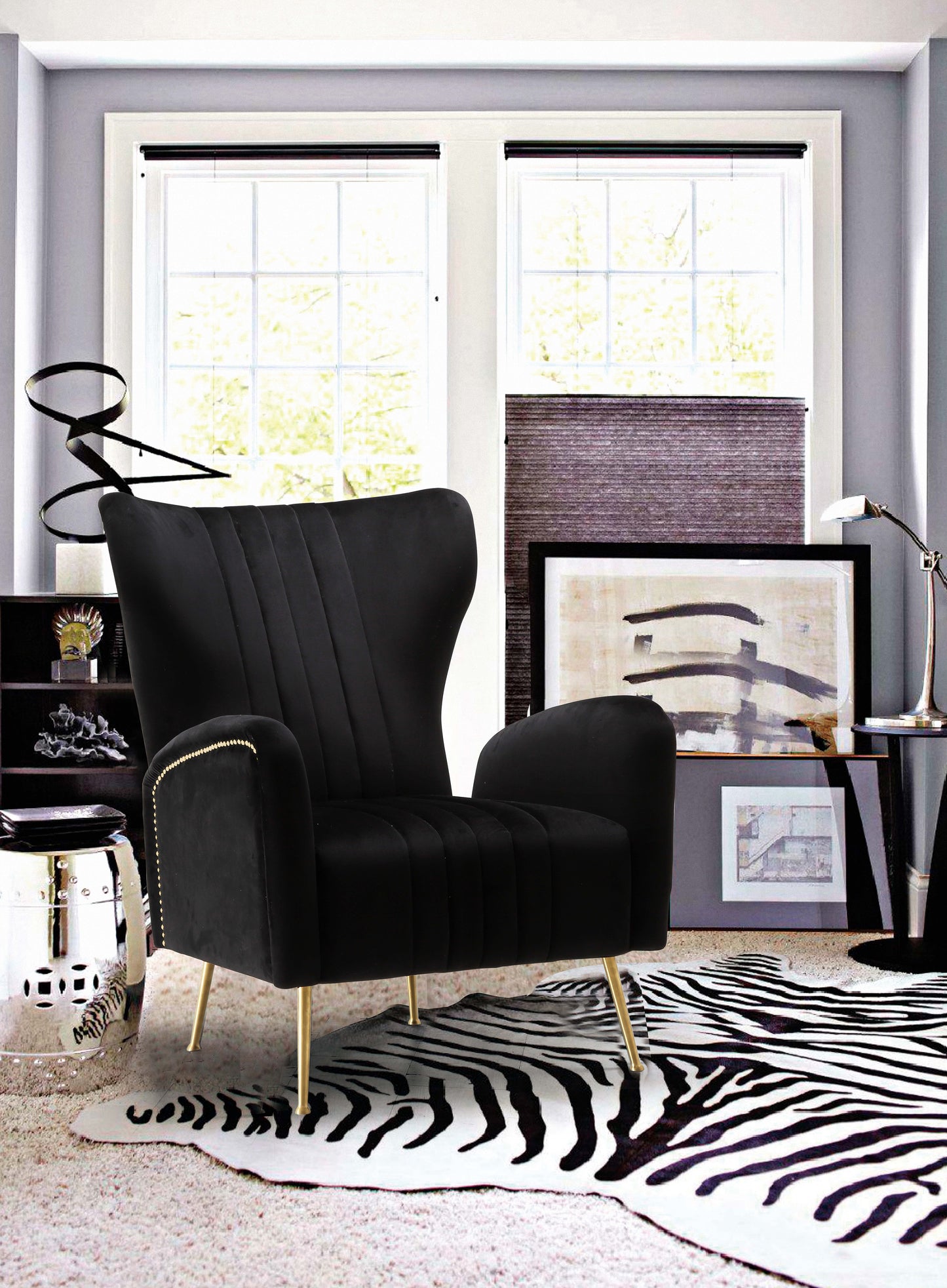 nolan black velvet accent chair black