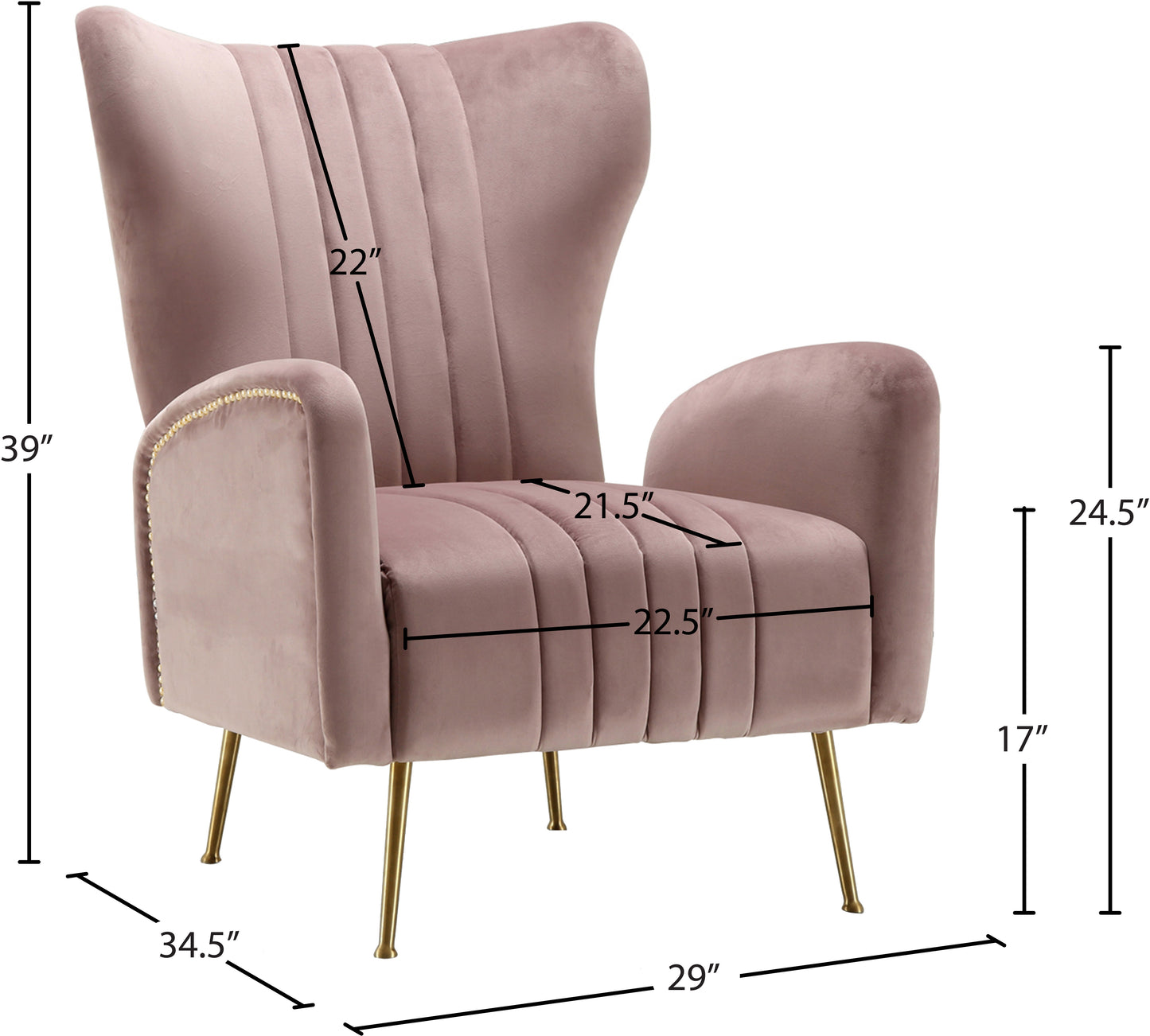 nolan pink velvet accent chair pink