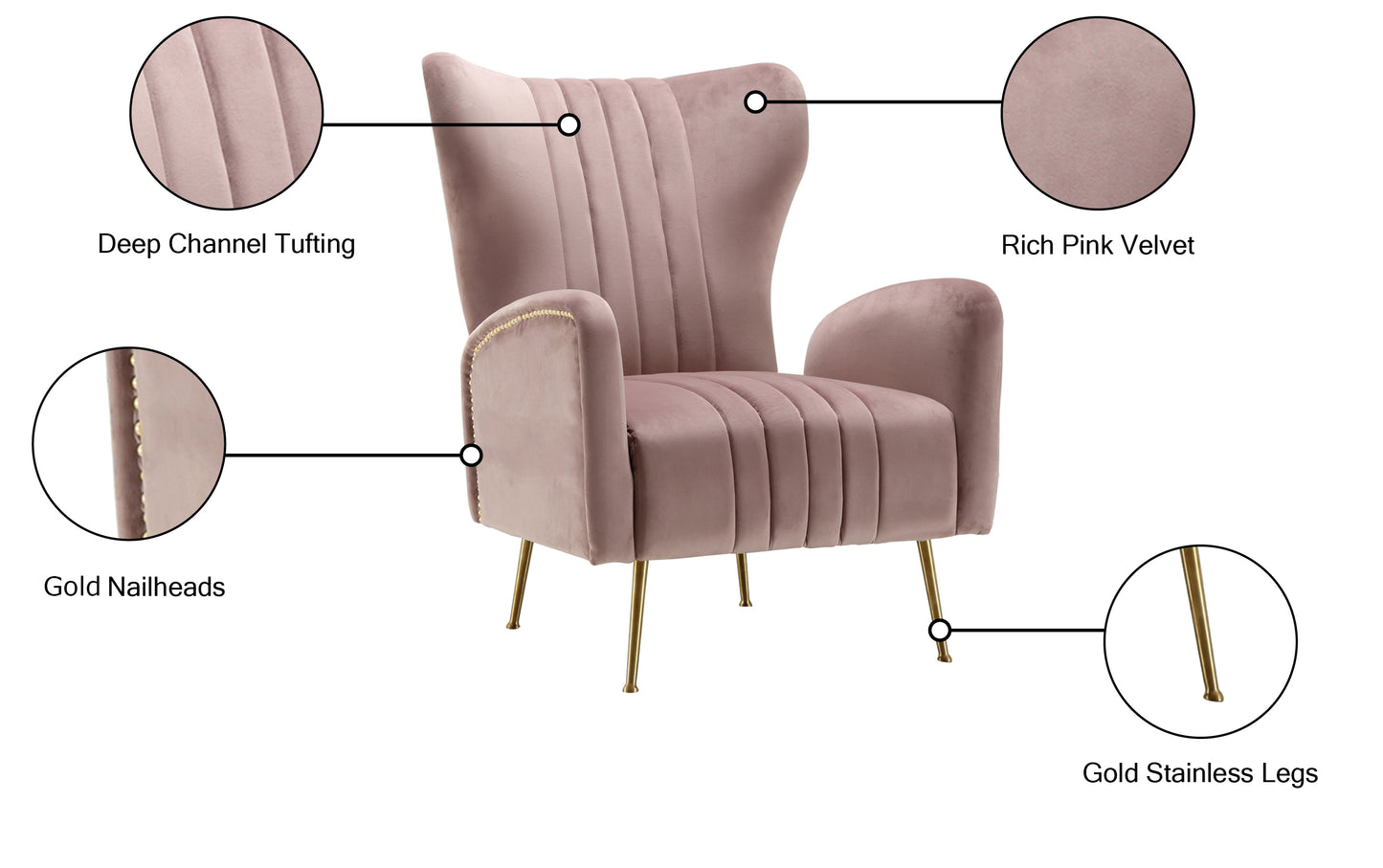 nolan pink velvet accent chair pink