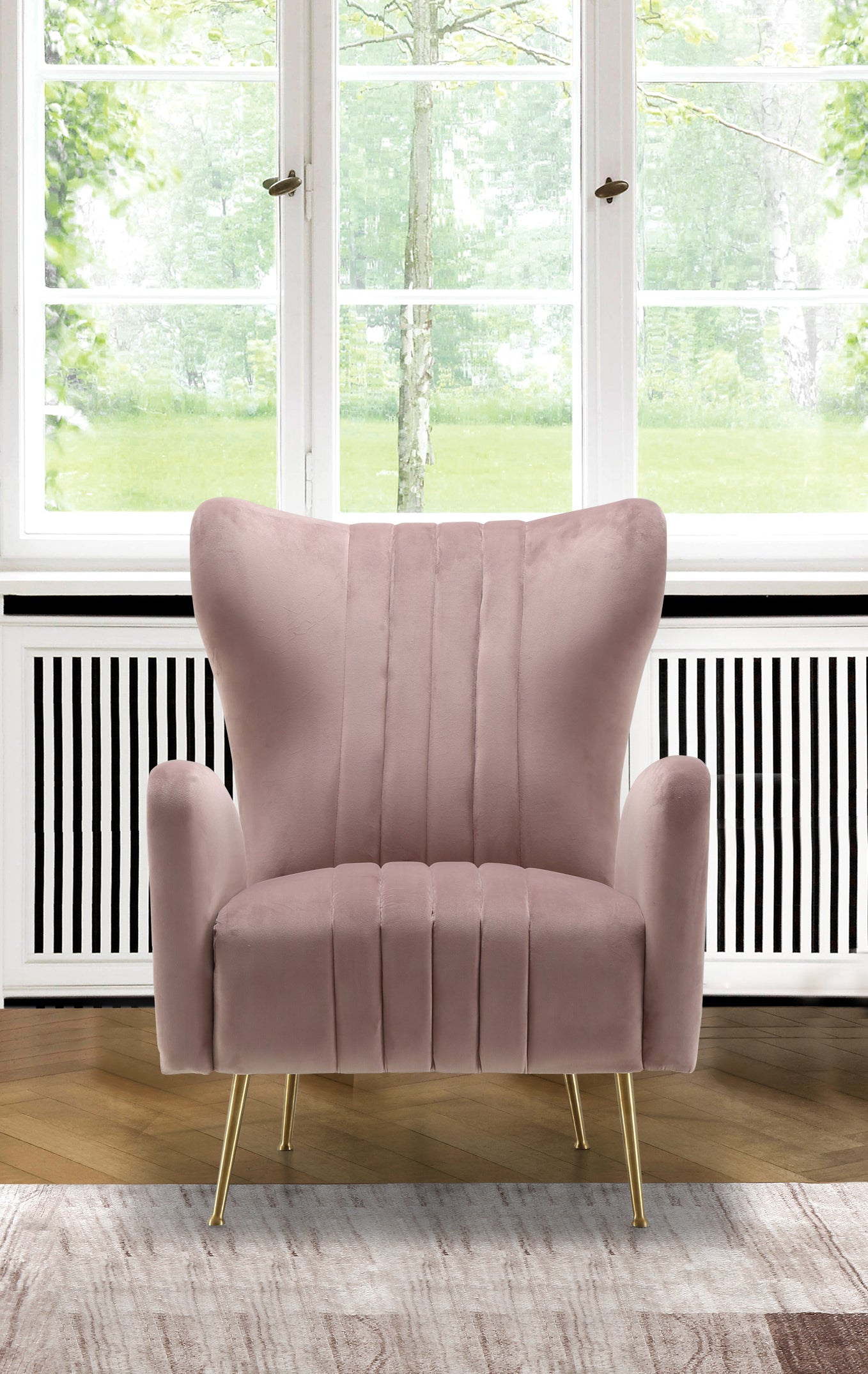 nolan pink velvet accent chair pink