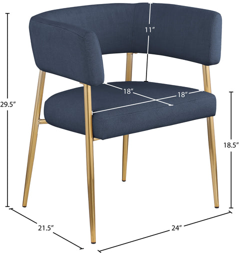 Emory Navy Linen Textured Fabric Upholstered Dining Chair, 1 Piece