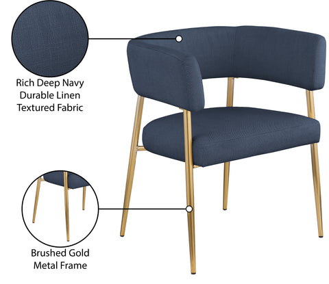 Emory Navy Linen Textured Fabric Upholstered Dining Chair, 1 Piece