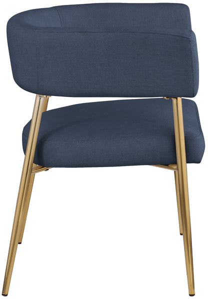 Royal Deep Navy Durable Linen Textured Fabric Dining Chair C