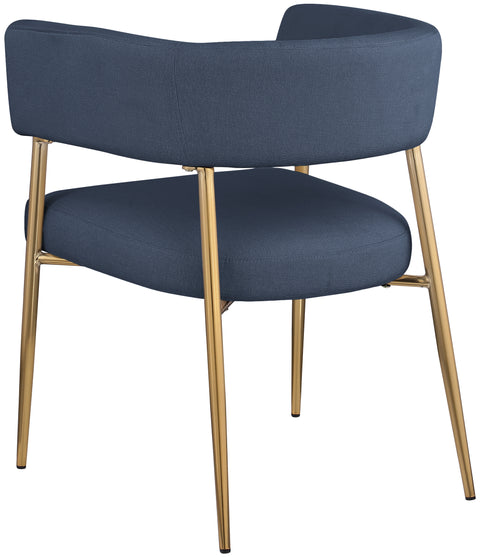 Royal Deep Navy Durable Linen Textured Fabric Dining Chair C