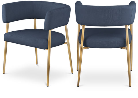 Emory Navy Linen Textured Fabric Upholstered Dining Chair, 1 Piece