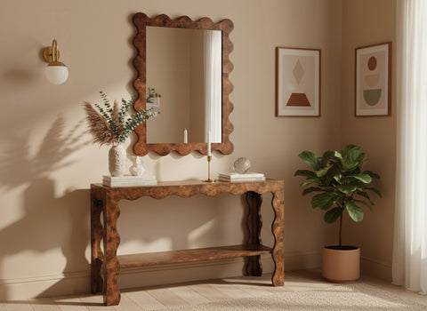 Selene 29" Brown Burl Veneer Frame Mirror, 1 Piece