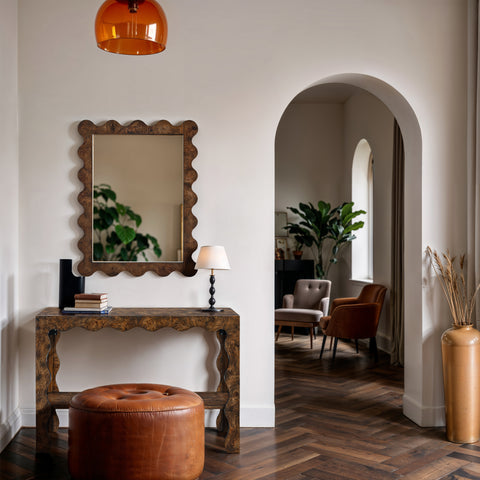 Selene Brown Burl Veneer Console Table, 1 Piece