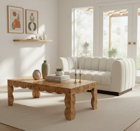 Selene Natural Burl Veneer Coffee Table, 1 Piece