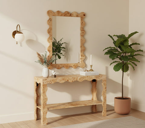 Selene 29" Natural Burl Veneer Frame Mirror, 1 Piece