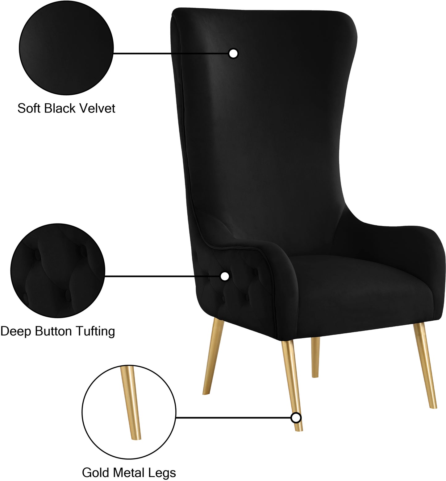 michelle black velvet accent chair black