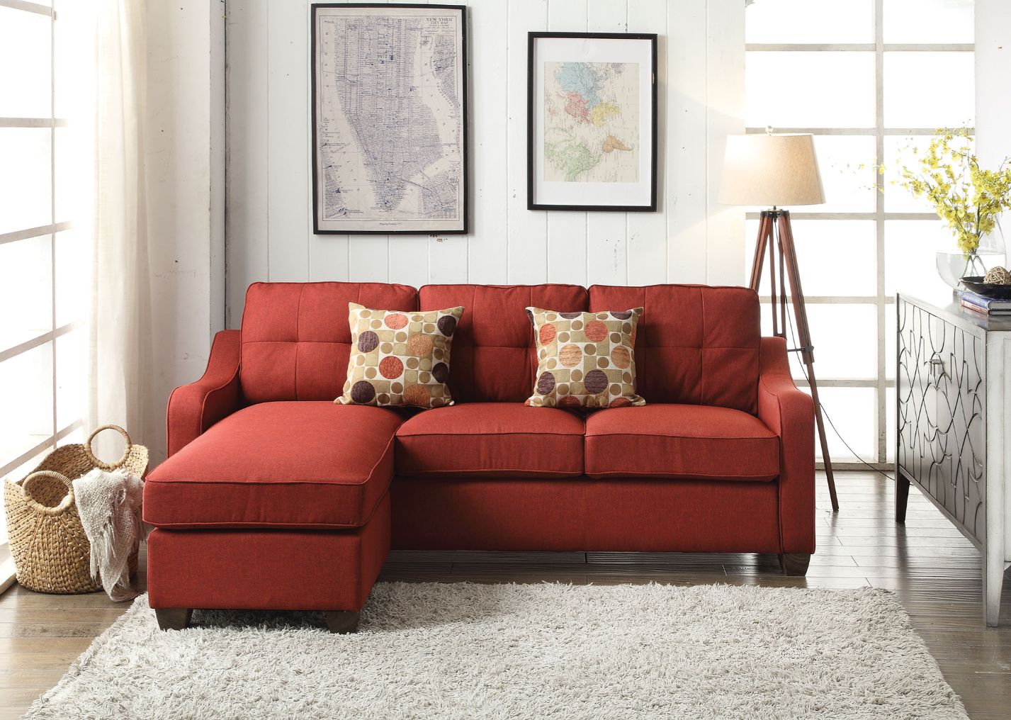 reversible sectional sofa & ottoman w/2 pillows