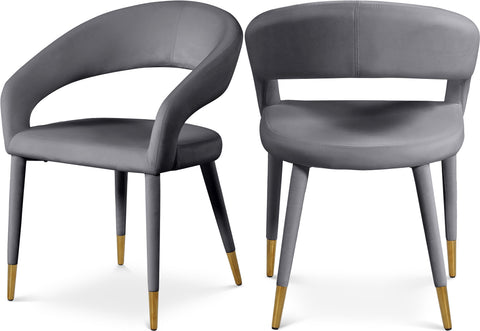 Veda Grey Velvet Upholstered Dining Chair, 1 Piece