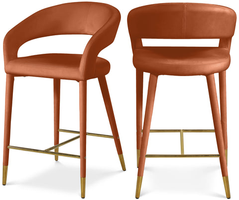 Veda Cognac Velvet Upholstered Counter Stool, 1 Piece