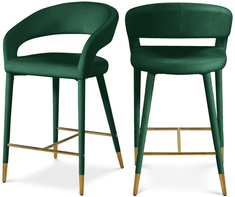 Veda Green Velvet Upholstered Counter Stool, 1 Piece