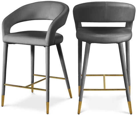 Veda Grey Velvet Upholstered Counter Stool, 1 Piece
