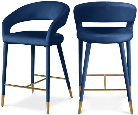 Veda Navy Velvet Upholstered Counter Stool, 1 Piece