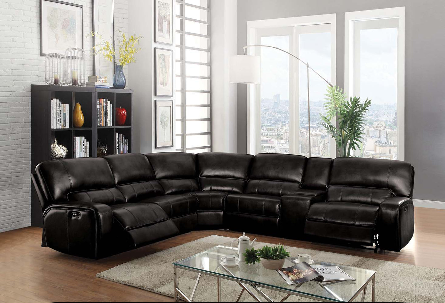 colt power motion sectional sofa, black leather-aire