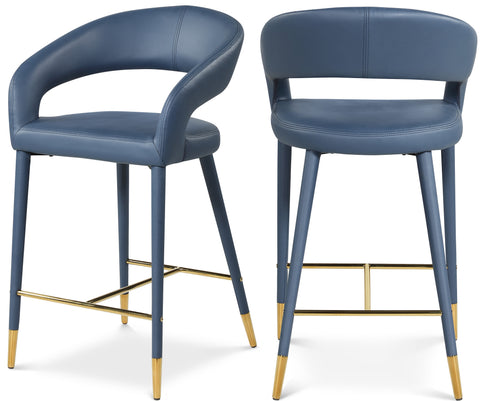 Veda Navy Vegan Leather Upholstered Counter Stool, 1 Piece