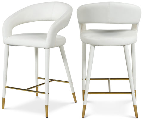 Veda White Vegan Leather Upholstered Counter Stool, 1 Piece