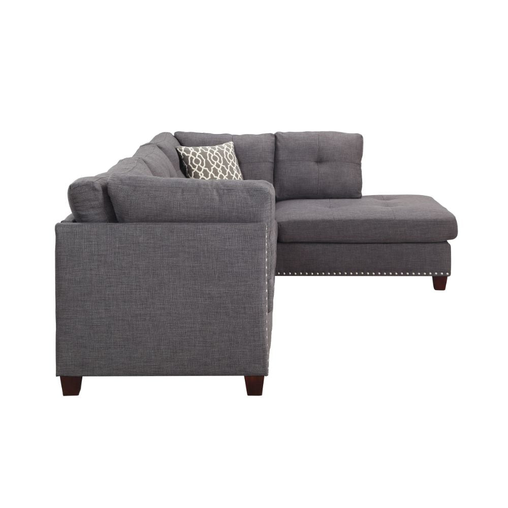 chantelle sectional sofa & ottoman w/2 pillows, light charcoal linen