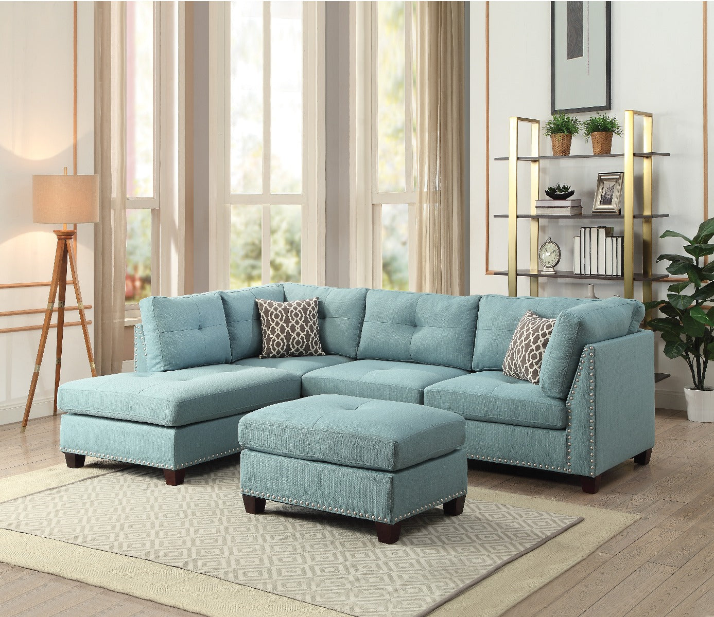 sectional sofa & ottoman w/2 pillows