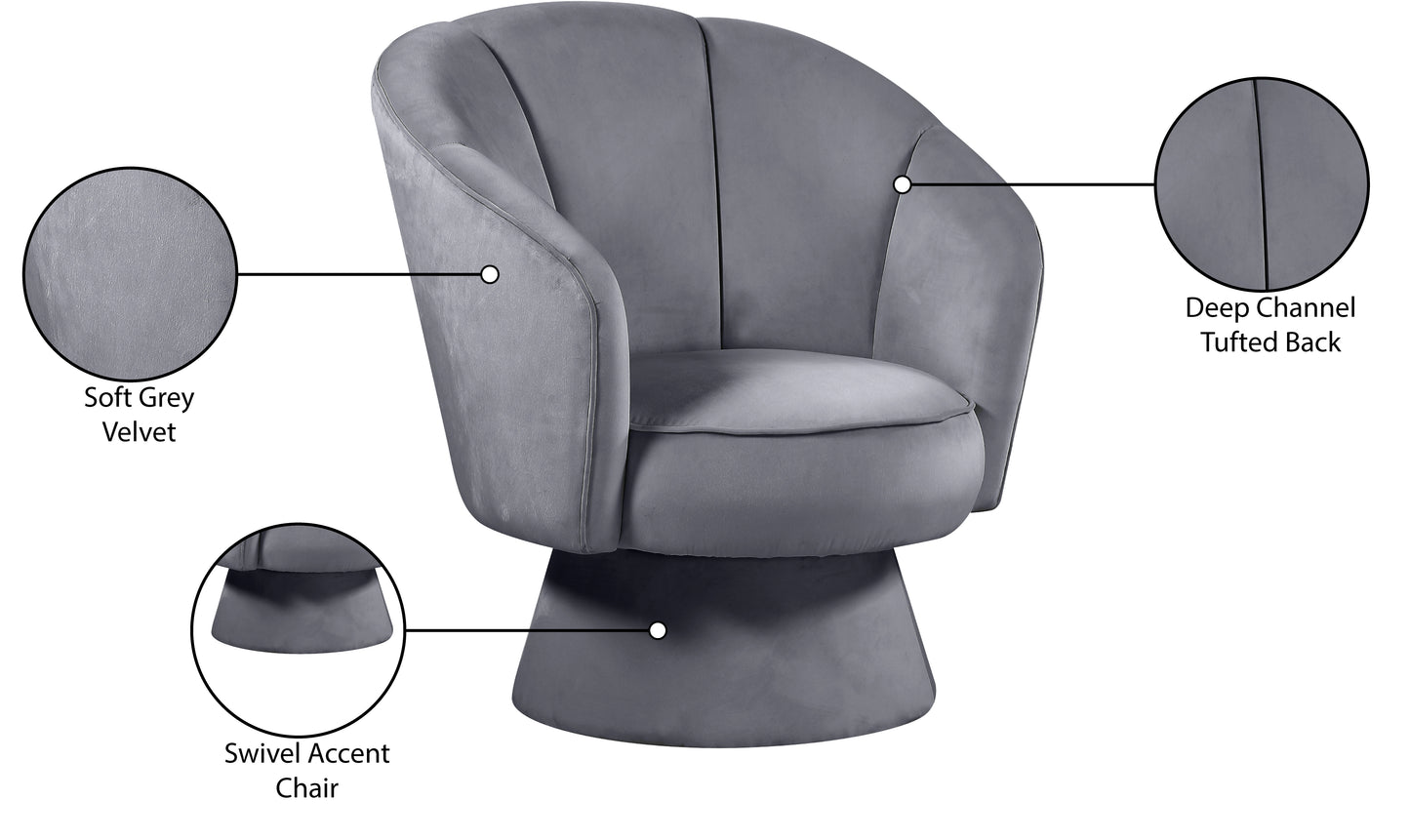 melody grey velvet accent chair c