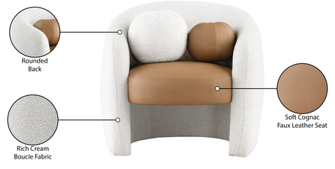 Jacob Cognac Faux Leather / Cream Boucle Fabric Accent Chair Cognac