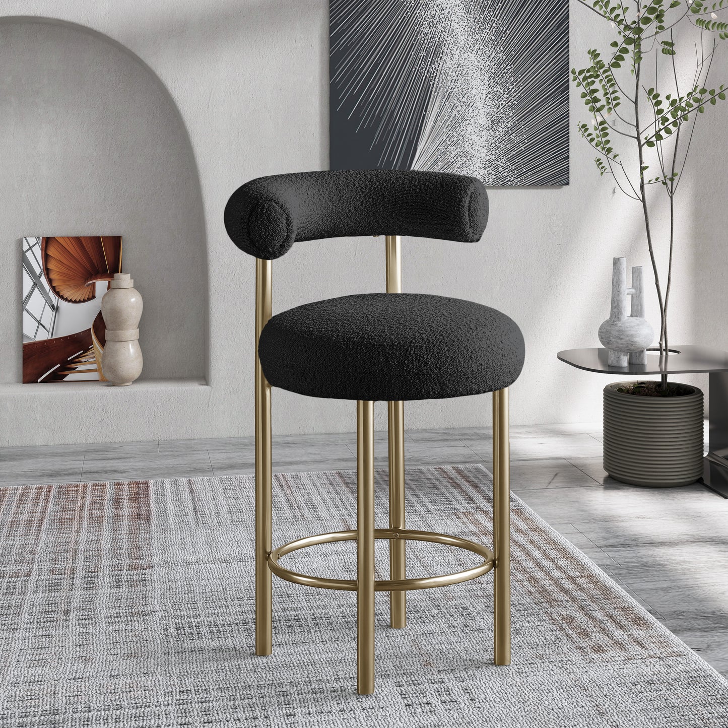 swoon black boucle fabric stool