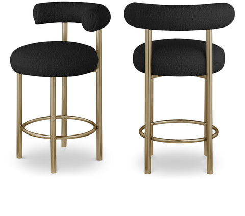 Selene Black Boucle Fabric Upholstered Counter Stool, 2-Piece