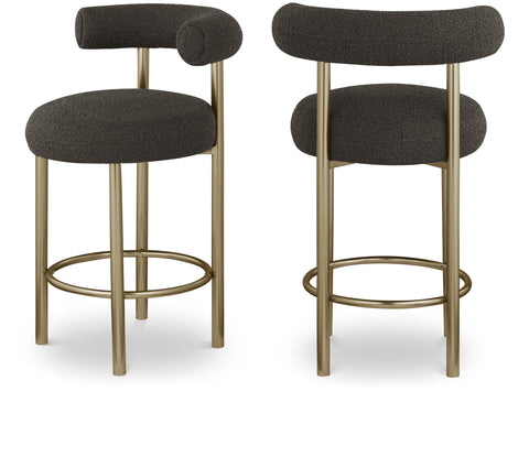 Selene Brown Boucle Fabric Upholstered Counter Stool, 2-Piece