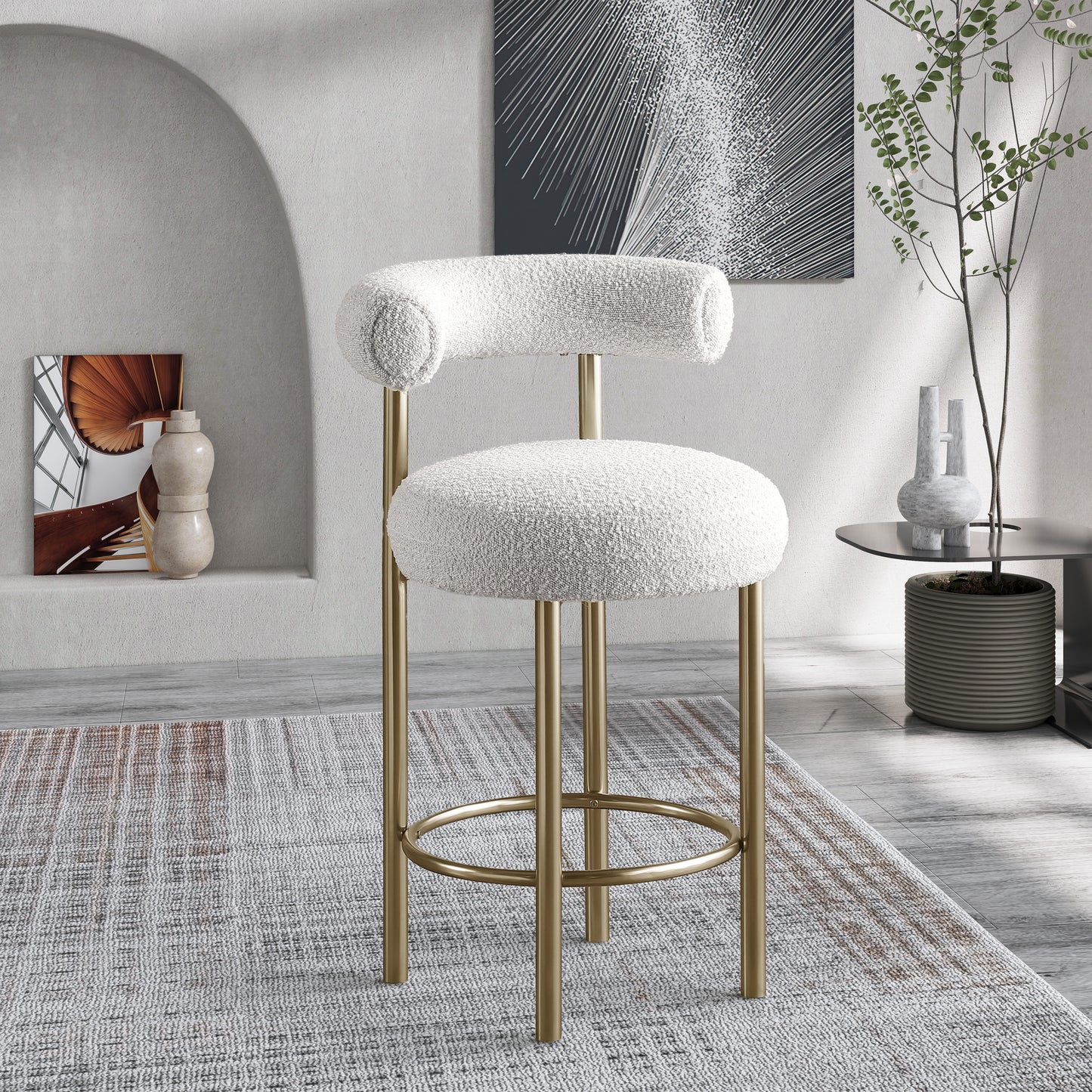 poppy cream boucle fabric stool c