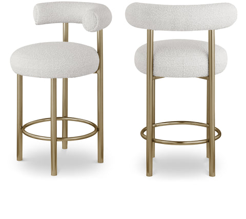 Selene Cream Boucle Fabric Upholstered Counter Stool, 2-Piece