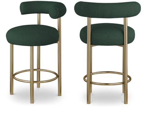 Selene Green Boucle Fabric Upholstered Counter Stool, 2-Piece