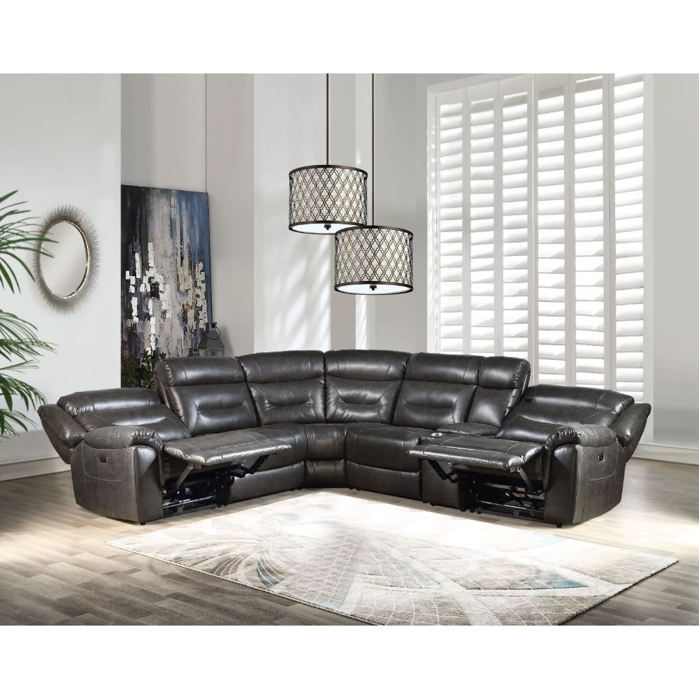 crary power motion sectional sofa w/usb, gray leather-aire