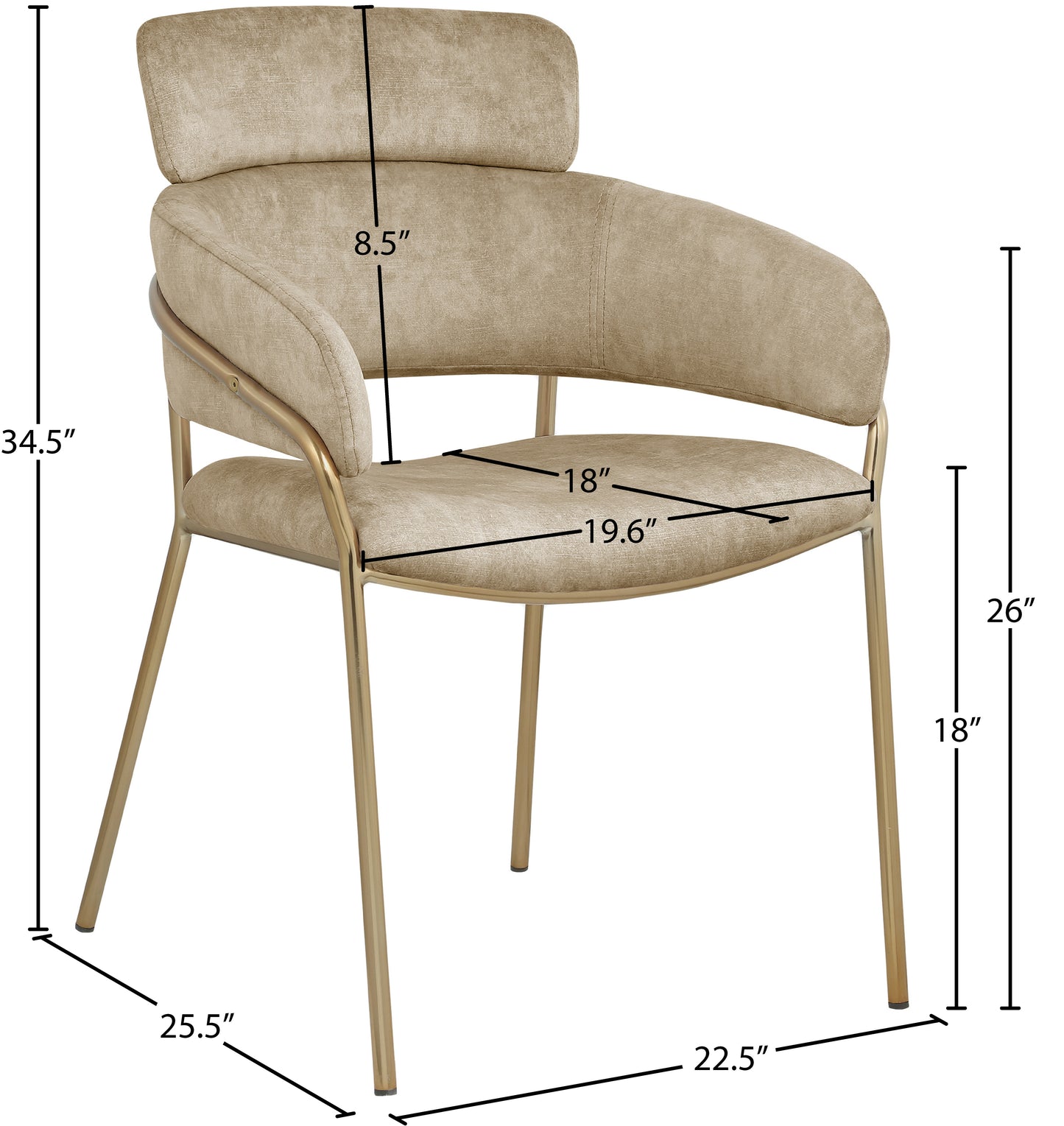 limitless beige velvet dining chair c