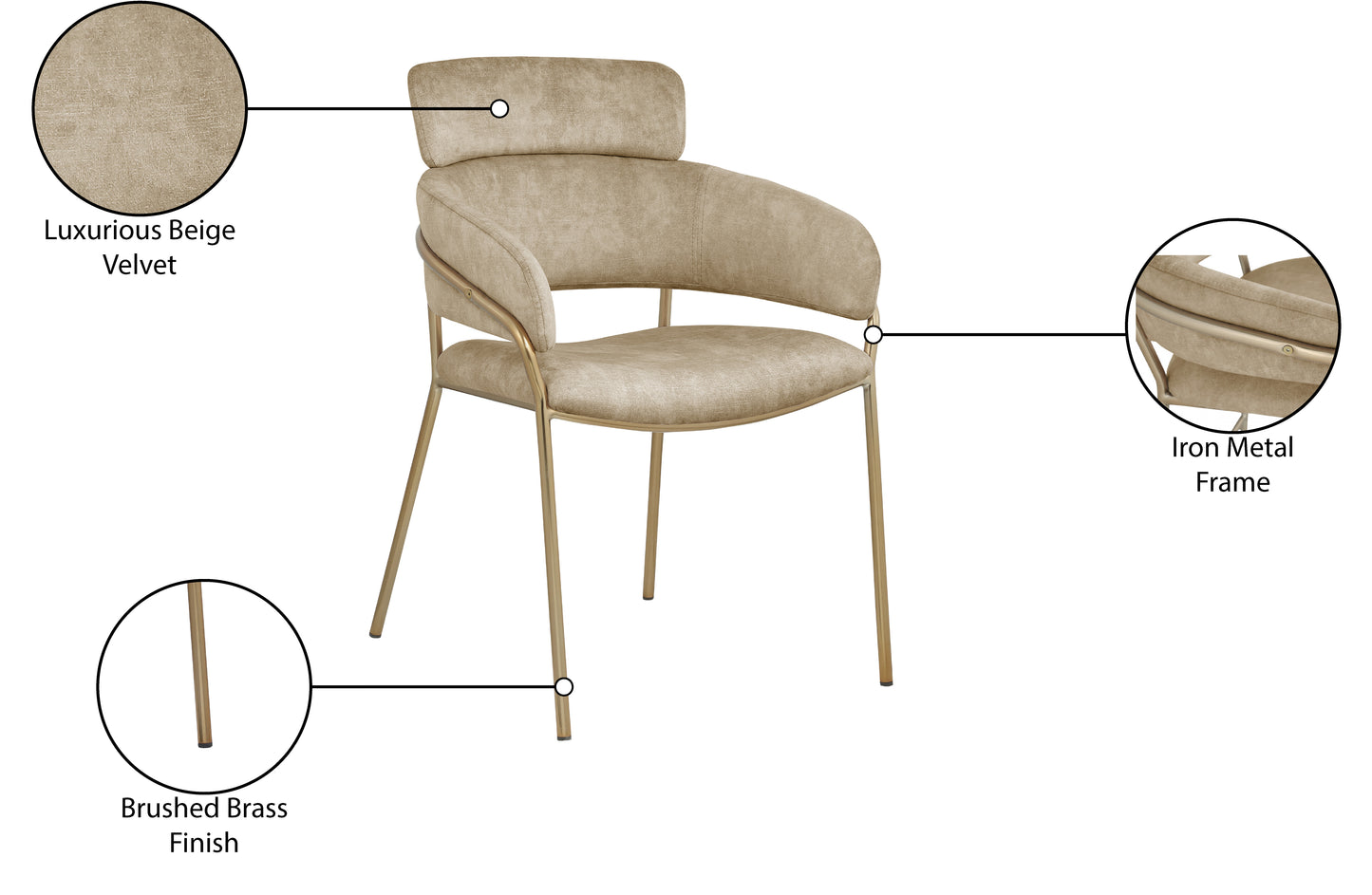 limitless beige velvet dining chair c