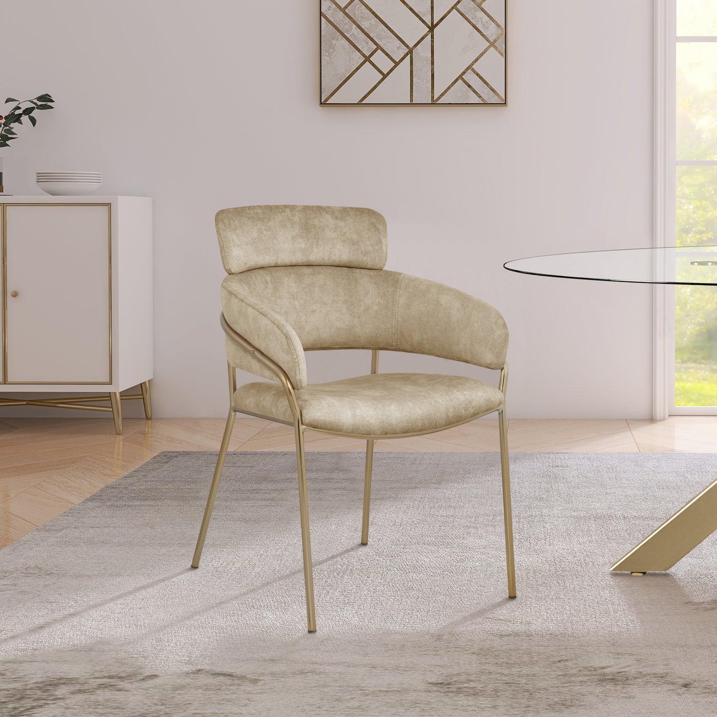 limitless beige velvet dining chair c