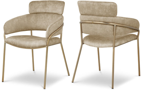 Urban Beige Velvet Upholstered Dining Chair, 2-Piece